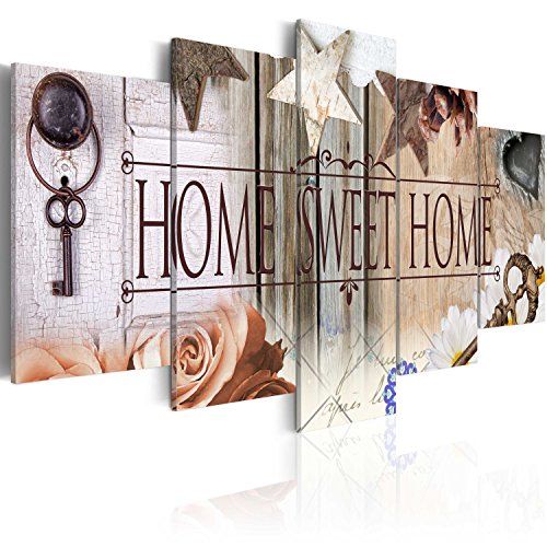 B&D XXL Acrylglasbild Home 100x50 cm 5 Teilig Wandbild auf Acryl Glas Bilder Kunstdruck Moderne Wanddekoration - Sweet Home Haus Holzoptik Blumen Sterne m-C-0208-k-n von B&D XXL