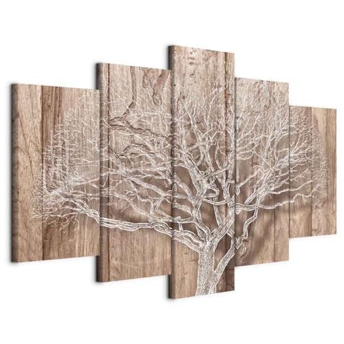 B&D XXL - Akustikbild Baum 5 tlg Bilder Akustikschaum Schallschutz Wand Kunst Akustikpaneele Wandpaneele Schalldämmung Wandbild Schallabsorber Akustikplatten Holzoptik Bretter Abstrakt b-C-0046-b-p von B&D XXL