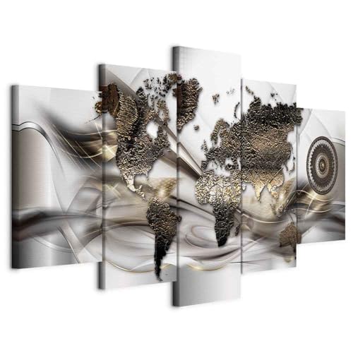 B&D XXL - Akustikbild Weltkarte 5 tlg - Bilder Akustikschaum Schallschutz Wand Deko Kunst Akustikpaneele Wandpaneele Schalldämmung Wandbild Schallabsorber Akustikplatten Mandala Textur k-A-0480-b-m von B&D XXL