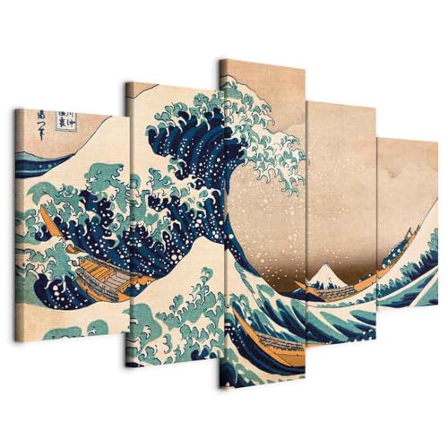 B&D XXL - Akustikbild die große Welle vor Kanagawa 5 tlg - Bilder Akustikschaum Schallschutz Wand Deko Kunst Akustikpaneele Wandpaneele Schalldämmung Wandbild Schallabsorber Akustikplatten Hokusai von B&D XXL