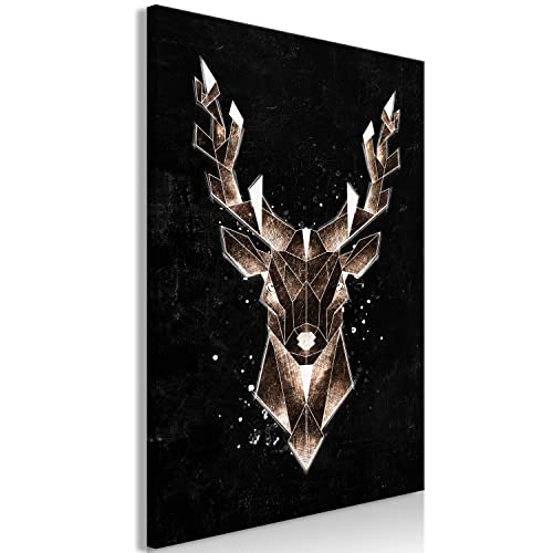 B&D XXL - Wandbilder Hirsch 30x45 cm Vlies Leinwandbild 1 tlg Kunstdruck modern Wanbilder XXL Wanddekoration Design Wandbild Tier Abstrakt Gesicht Betonoptik schwarz g-A-10074-b-a von B&D XXL