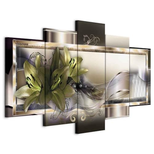 B&D XXL - Wandbilder XXL 100x50cm 5 tlg - Wand Deko Leinwand Bilder Groß Wanddeko Wohnzimmer Schlafzimmer Kunstdrucke - Blumen Abstrakt b-C-0153-b-o von Cuadros B&D XXL