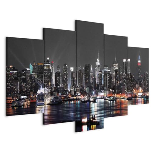 B&D XXL - Wandbilder XXL 100x50cm 5 tlg - Wand Deko Leinwand Bilder Groß Wanddeko Wohnzimmer Schlafzimmer Kunstdrucke - City Stadt New York NYC Nacht d-A-0022-b-n B&D XXL - Wandbilder XXL 100x50cm 5 tlg - Wand Deko Leinwand Bilder Groß Wanddeko Wohnzimmer Schlafzimmer Kunstdrucke - City Stadt New York NYC Nacht d-A-0022-b-n von Cuadros B&D XXL