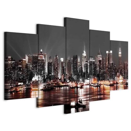 B&D XXL - Wandbilder XXL 100x50cm 5 tlg - Wand Deko Leinwand Bilder Groß Wanddeko Wohnzimmer Schlafzimmer Kunstdrucke - City Stadt New York NYC Nacht d-A-0022-b-p B&D XXL - Wandbilder XXL 100x50cm 5 tlg - Wand Deko Leinwand Bilder Groß Wanddeko Wohnzimmer Schlafzimmer Kunstdrucke - City Stadt New York NYC Nacht d-A-0022-b-p von Cuadros B&D XXL