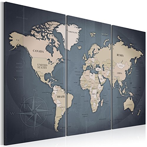 B&D XXL - Wandbilder XXL 120x80 cm Vlies Leinwandbild 3 Teilig Kunstdruck modern Wandbilder XXL Wanddekoration Design Wand Bild - Weltkarte Kontinent Landkarte Karte k-A-0058-b-h von B&D XXL