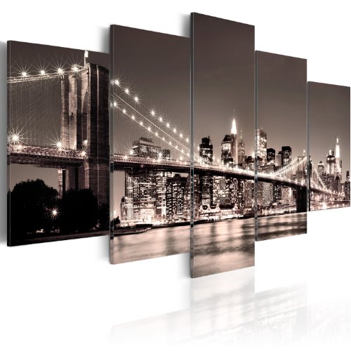 B&D XXL - Wandbilder XXL 150x75cm 5 tlg - Wand Deko Leinwand Bilder Groß Wanddeko Wohnzimmer Schlafzimmer Kunstdrucke - Brücke New York Stadt Nacht grau 9020133 B&D XXL - Wandbilder XXL 150x75cm 5 tlg - Wand Deko Leinwand Bilder Groß Wanddeko Wohnzimmer Schlafzimmer Kunstdrucke - Brücke New York Stadt Nacht grau 9020133 von B&D XXL