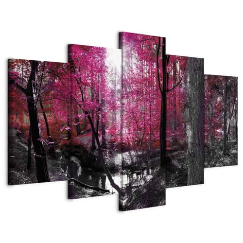 B&D XXL - Wandbilder XXL 200x100cm 5 tlg - Wand Deko Leinwand Bilder Groß Wanddeko Wohnzimmer Schlafzimmer Kunstdrucke - Abstrakt Wald Natur Baum c-B-0231-b-p von B&D XXL