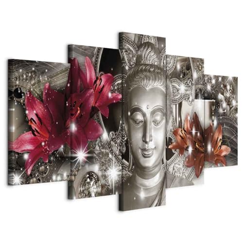 B&D XXL - Wandbilder XXL 200x100cm 5 tlg - Wand Deko Leinwand Bilder Groß Wanddeko Wohnzimmer Schlafzimmer Kunstdrucke - Buddha Blumen Diamant h-C-0029-b-n von Cuadros B&D XXL