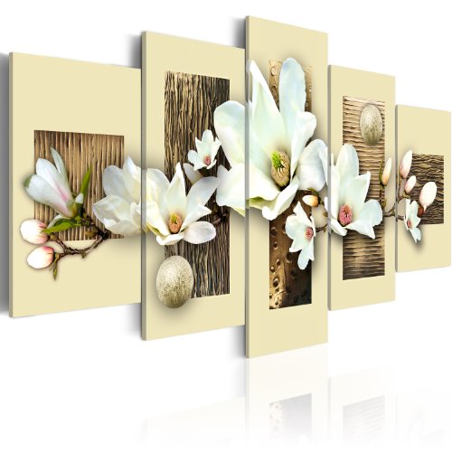 B&D XXL - Wandbilder XXL Abstrakt 150x75cm 5 tlg - Wand Deko Leinwand Bilder Groß Wanddeko Wohnzimmer Schlafzimmer Kunstdrucke - Blumen Orchidee Textur beige 030110-16 von B&D XXL
