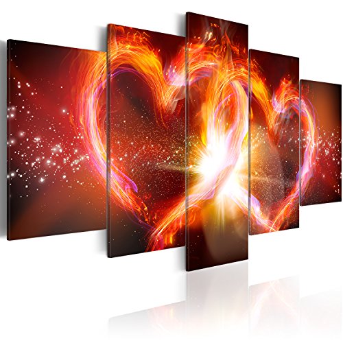 B&D XXL - Wandbilder XXL Abstrakt 200x100cm 5 tlg - Wand Deko Leinwand Bilder Groß Wanddeko Wohnzimmer Schlafzimmer Kunstdrucke - liebendes Herz Feuer Flamme Liebe 020101-256 von B&D XXL
