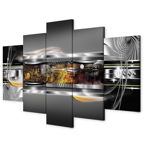 B&D XXL - Wandbilder XXL Abstrakt 225x112cm 5 tlg - Wand Deko Leinwand Bilder Groß Wanddeko Wohnzimmer Schlafzimmer Kunstdrucke - 3D Effekt Textur silber gelb schwarz a-A-0692-b-p B&D XXL - Wandbilder XXL Abstrakt 225x112cm 5 tlg - Wand Deko Leinwand Bilder Groß Wanddeko Wohnzimmer Schlafzimmer Kunstdrucke - 3D Effekt Textur silber gelb schwarz a-A-0692-b-p von B&D XXL
