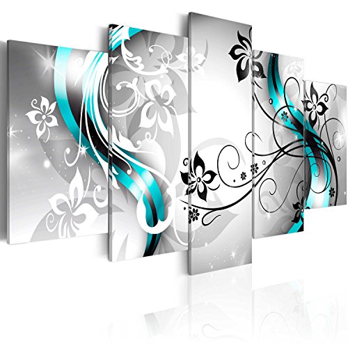 B&D XXL - Wandbilder XXL Blumen 200x100cm 5 tlg - Wand Deko Leinwand Bilder Groß Wanddeko Wohnzimmer Schlafzimmer Kunstdrucke - Abstrakt Pflanzenmotiv Ornament bokeh 020110-150 von Cuadros B&D XXL