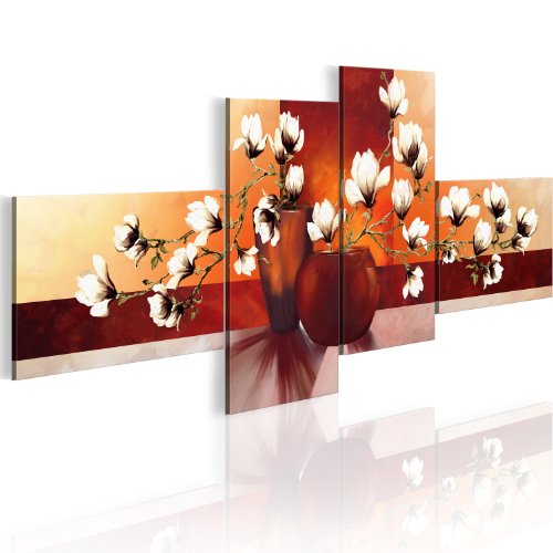 B&D XXL - Wandbilder XXL Blumen 200x90 cm Vlies Leinwandbild 4 Teilig Kunstdruck modern Wandbilder XXL Wanddekoration Design Wand Bild - Magnolien Blumenvase wie gemalt 0107-10 von B&D XXL