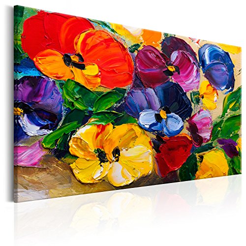 B&D XXL - Wandbilder XXL Blumen 90x60 cm 1 tlg - Wand Deko Vlies Leinwand Bilder Groß Wanddeko Wohnzimmer Schlafzimmer Kunstdrucke - wie gemalt rot gelb blau violett grün Natur von B&D XXL