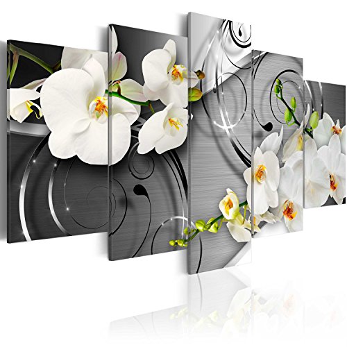 B&D XXL - Wandbilder XXL Blumen Orchidee 150x75cm 5 tlg - Wand Deko Leinwand Bilder Groß Wanddeko Wohnzimmer Schlafzimmer Kunstdrucke - Ornament Glanz Abstrakt b-A-0069-b-o von B&D XXL