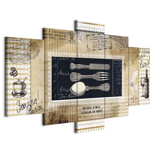 B&D XXL - Wandbilder XXL Küche 200x100cm 5 tlg - Wand Deko Leinwand Bilder Groß Wanddeko Wohnzimmer Schlafzimmer Kunstdrucke - Vintage Besteck 020115-87 von Cuadros B&D XXL