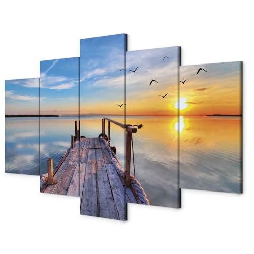 B&D XXL - Wandbilder XXL Landschaft Natur 150x75cm 5 tlg - Wand Deko Leinwand Bilder Groß Wanddeko Wohnzimmer Schlafzimmer Kunstdrucke - Brücke Sonnenuntergang See c-B-0124-b-n B&D XXL - Wandbilder XXL Landschaft Natur 150x75cm 5 tlg - Wand Deko Leinwand Bilder Groß Wanddeko Wohnzimmer Schlafzimmer Kunstdrucke - Brücke Sonnenuntergang See c-B-0124-b-n von B&D XXL