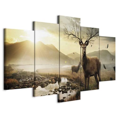 B&D XXL - Wandbilder XXL Natur 225x112cm 5 tlg - Wand Deko Leinwand Bilder Groß Wanddeko Wohnzimmer Schlafzimmer Kunstdrucke - Tiere Hirsch Gebirge Landschaft 030116-3 B&D XXL - Wandbilder XXL Natur 225x112cm 5 tlg - Wand Deko Leinwand Bilder Groß Wanddeko Wohnzimmer Schlafzimmer Kunstdrucke - Tiere Hirsch Gebirge Landschaft 030116-3 von B&D XXL