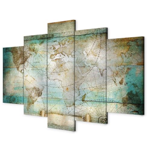 B&D XXL - Wandbilder XXL Weltkarte 225x112cm 5 tlg - Wand Deko Leinwand Bilder Groß Wanddeko Wohnzimmer Schlafzimmer Kunstdrucke - Landkarte Kontinente Worldmap Holzoptik B&D XXL - Wandbilder XXL Weltkarte 225x112cm 5 tlg - Wand Deko Leinwand Bilder Groß Wanddeko Wohnzimmer Schlafzimmer Kunstdrucke - Landkarte Kontinente Worldmap Holzoptik von B&D XXL