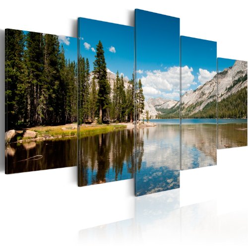 murando - Wandbilder XXL Landschaft Gebirge 100x50 cm 5 tlg Wand Deko Leinwand Bilder Groß Wanddeko Wohnzimmer Schlafzimmer Kunstdrucke - Natur Berge Bergsee Wald 030212-29 von B&D XXL