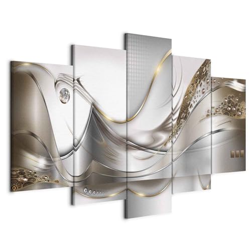 B&D XXL - Wandbilder XXL Abstrakt 100x50cm 5 tlg - Wand Deko Leinwand Bilder Groß Wanddeko Wohnzimmer Schlafzimmer Kunstdrucke - Wellen Perlen grau a-A-0004-b-o von Cuadros B&D XXL