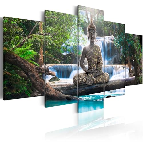 B&D XXL Acrylglasbild Abstrakt 200x100 cm 5 Teilig Wandbild auf Acryl Glasbilder Kunstdruck Moderne Acrylglas Platte Wanddekoration Geschenke Heimdekoration Glasbild Buddha Wasserfall Feng Shui von B&D XXL