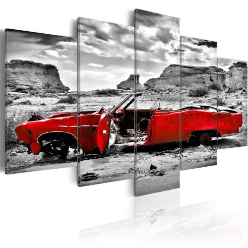 murando Acrylglasbild Auto 200x100 cm 5 Teilig Wandbild auf Acryl Glas Bilder Kunstdruck Moderne Wanddekoration - Landschaft grau rot i-C-0074-k-m von B&D XXL
