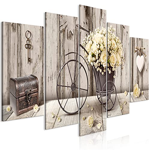 murando Acrylglasbild Blumen Holz 200x100 cm 5 Teilig Wandbild auf Acryl Glasbilder Kunstdruck Moderne Acrylglas Platte Wanddekoration Geschenke Heimdekoration Glasbild Rose Fahrrad Herz n-C-0291-k-m von B&D XXL