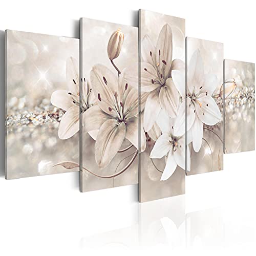 murando Acrylglasbild Blumen Lilien 200x100 cm 5 Teilig Wandbild auf Acryl Glasbilder Kunstdruck Moderne Acrylglas Platte Wanddekoration Geschenke Heimdekoration Glasbild Abstrakt beige Bokeh von B&D XXL