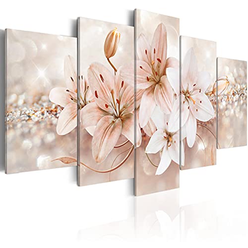 murando Acrylglasbild Blumen Lilien 200x100 cm 5 Teilig Wandbild auf Acryl Glasbilder Kunstdruck Moderne Acrylglas Platte Wanddekoration Geschenke Heimdekoration Glasbild Abstrakt beige Bokeh von B&D XXL