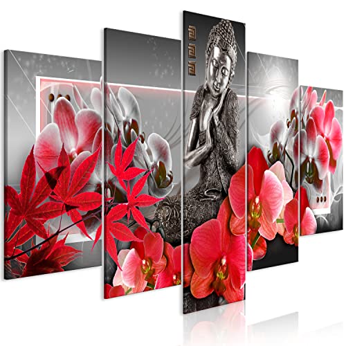 murando Acrylglasbild Buddha 200x100 cm 5 Teilig Wandbild auf Acryl Glasbilder Kunstdruck Moderne Acrylglas Platte Wanddekoration Geschenke Heimdekoration Glasbild Statue Feng Shui Blumen Abstrakt von B&D XXL