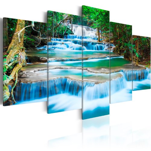 murando Acrylglasbild Landschaft 100x50 cm 5 Teilig Wandbild auf Acryl Glas Bilder Kunstdruck Moderne Wanddekoration - Natur Wasserfall Thailand Baum Wald b-B-0080-k-m von B&D XXL