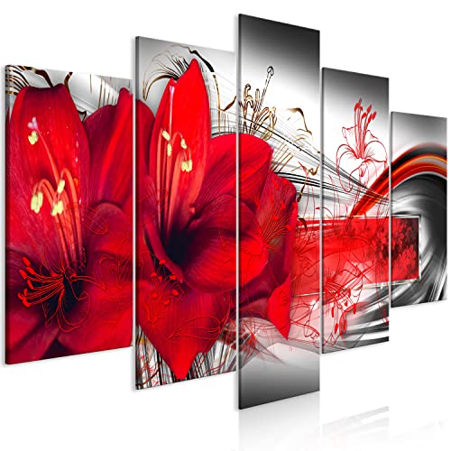 murando Acrylglasbild Lilien Blumen 100x50 cm 5 Teilig Wandbild auf Acryl Glas Bilder Kunstdruck Moderne Wanddekoration - Abstrakt grau rot b-C-0620-k-m von B&D XXL