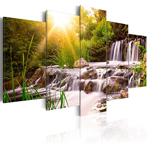 murando Acrylglasbild Natur 200x100 cm 5 Teilig Wandbild auf Acryl Glasbilder Kunstdruck Moderne Acrylglas Platte Wanddekoration Geschenke Heimdekoration Glasbild Wasserfall Landschaft Sonne von B&D XXL