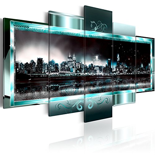 murando Acrylglasbild New York 200x100 cm 5 Teilig Wandbild auf Acryl Glas Bilder Kunstdruck Moderne Wanddekoration - City Stadt Abstrakt Ornament Skyline d-C-0016-k-m von B&D XXL