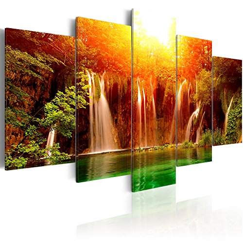 murando Acrylglasbild Wasserfall 200x100 cm 5 Teilig Wandbild auf Acryl Glas Bilder Kunstdruck Moderne Wanddekoration - Natur Lanfschaft Wald Sonne c-B-0103-k-m von B&D XXL