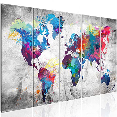 murando Acrylglasbild Weltkarte 200x80 cm 5 Teilig Wandbild auf Acryl Glasbilder Kunstdruck Moderne Acrylglas Platte Wanddekoration Geschenke Heimdekoration Glasbild - Abstrakt bunt Landkarte Reise von B&D XXL