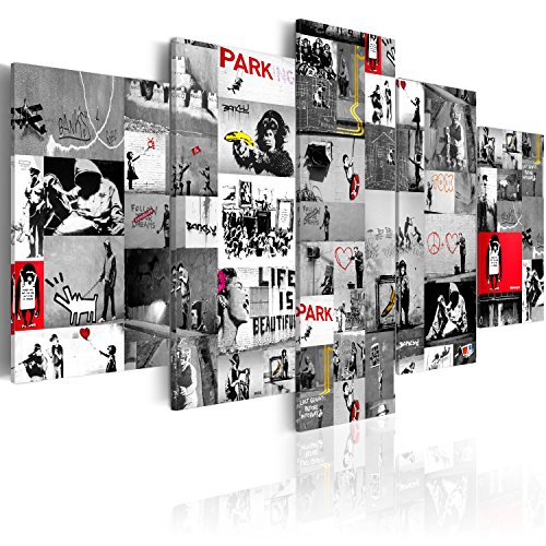 murando Akustikbild Abstrakt Banksy Bilder Akustikschaum Hochleistungsschallabsorber Schallschutz Leinwand 5 tlg Wandbild Raumakustik Schalldämmung i-C-0092-b-p von B&D XXL