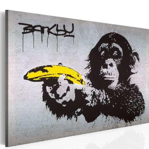 murando - Akustikbild Banksy 120x80 cm 1 tlg Bilder Akustikschaum Schallschutz Akustikpaneele Wandpaneele Schalldämmung Schallabsorber Monkey with Banana Gun Affe mit bananen Pistole 030115-40 von B&D XXL