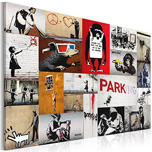 murando Akustikbild Banksy Collage Bilder Akustikschaum Hochleistungsschallabsorber Schallschutz Leinwand 1 tlg Wandbild Raumakustik Schalldämmung Graffiti Mural Street Art von B&D XXL