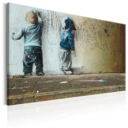 murando Akustikbild Banksy Kids Painting Bilder Akustikschaum Hochleistungsschallabsorber Schallschutz Leinwand 1 tlg Wandbild Raumakustik Schalldämmung Poster Kinder Graffiti von B&D XXL