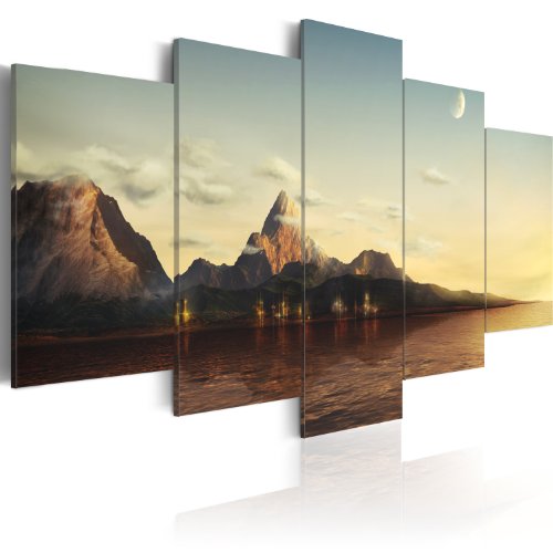 murando Akustikbild Landschaft Natur Bilder Akustikschaum Hochleistungsschallabsorber Schallschutz Leinwand 5 tlg Wandbild Raumakustik Schalldämmung Gebirge Meer 030112-34 von B&D XXL