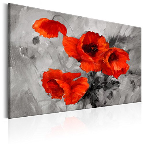 murando Akustikbild Mohnblumen Bilder Akustikschaum Hochleistungsschallabsorber Schallschutz Leinwand 1 tlg Wandbild Raumakustik Schalldämmung Blumen Mohn wie gemalt rot grau von B&D XXL