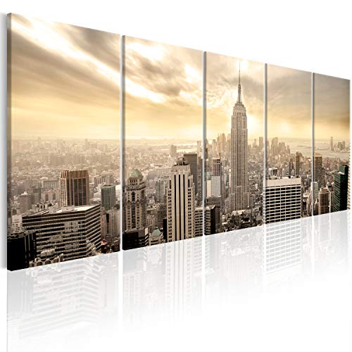 murando Akustikbild New York Bilder Akustikschaum Hochleistungsschallabsorber Schallschutz Leinwand 5 tlg Wandbild Raumakustik Schalldämmung Skyline NYC Stadt City d-B-0081-b-n von B&D XXL