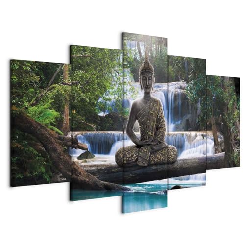 Murando, Bild, 100 x 50 cm, 5 Stück, Druck auf Leinwand aus TNT, XXL, moderne Wandbilder, Fotografie, Grafik, Wanddeko, Wasserfall, Natur, Landschaft, Baum,Wald, c-A-0021-b-n. von B&D XXL