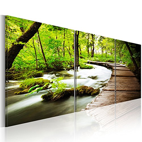 murando - Bilder 150x50 cm Vlies Leinwandbild 3 tlg Kunstdruck modern Wandbilder XXL Wanddekoration Design Wand Bild - Natur Landschaft Wald grün Baum c-B-0021-b-e von B&D XXL