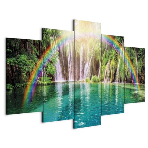 B&D XXL - Leinwandbilder 200x100 cm - Leinwand Bilder Vlies Leinwandbild 5 TLG Kunstdruck modern Wandbilder Groß XXL Wohnzimmer Wanddekoration Design Wand Bild Wasserfall Regenbogen c-A-0071-b-n. von Cuadros B&D XXL