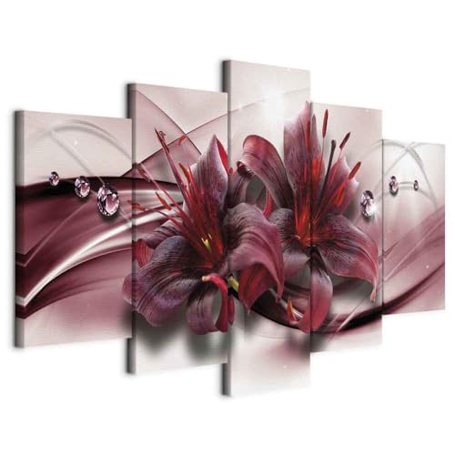 B&D XXL - Wandbilder XXL 225x112cm 5 tlg - Wand Deko Leinwand Bilder Groß Wanddeko Wohnzimmer Schlafzimmer Kunstdrucke - Blumen Lilien b-C-0155-b-n von B&D XXL