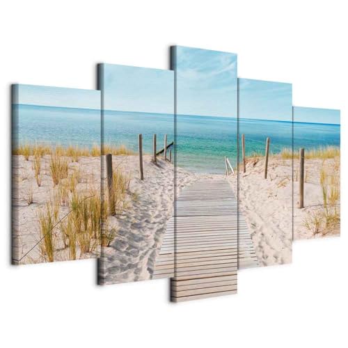B&D XXL - Wandbilder XXL 225x112cm 5 tlg - Wand Deko Leinwand Bilder Groß Wanddeko Wohnzimmer Schlafzimmer Kunstdrucke - Meer Strand Natur Landschaft c-B-0051-b-n von B&D XXL