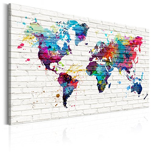 murando - Bilder 90x60 cm Vlies Leinwandbild 1 tlg Kunstdruck modern Wandbilder XXL Wanddekoration Design Wand Bild - Weltkarte Kontinente Welt Karte weiß Ziegel k-A-0189-b-a von B&D XXL